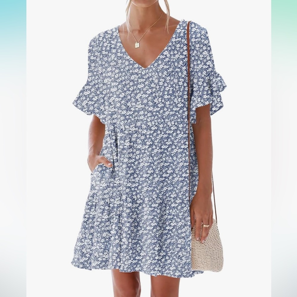 Summer Casual V-Neck Mini Ruffle Dress
